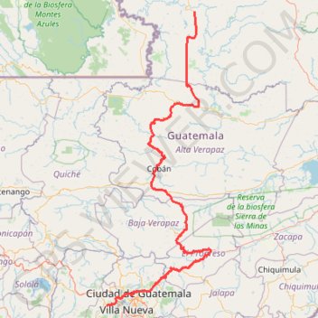 Trace GPS Antigua Guatemala - Sayaxché, itinéraire, parcours