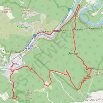 Trace GPS OVČAR: Dom - Ratkova staza - VRH OVČARA (985 m) - Sretenje -..., itinéraire, parcours