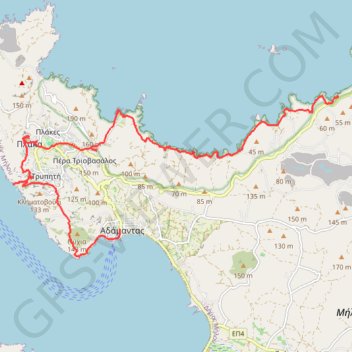 Trace GPS Klima Plaka et côte nord de Milos, itinéraire, parcours
