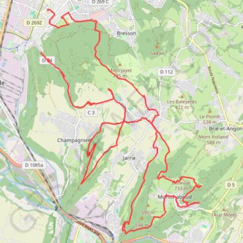 Trace GPS Des crêtes de Champagnier à la DH de Montchaboud par la pointe de Bellevue, itinéraire, parcours