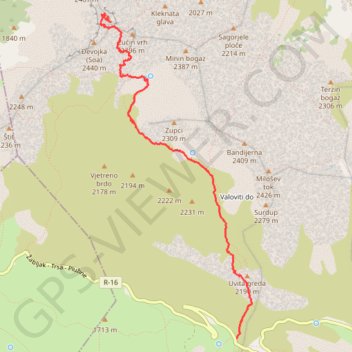 Trace GPS Bobotov Kuk from Sedlo pass montenegro hike, itinéraire, parcours