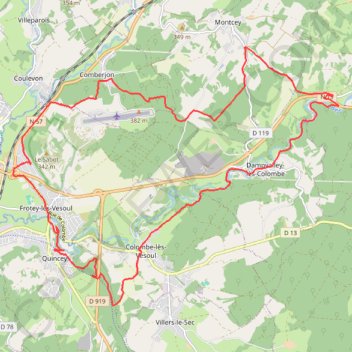 Trace GPS Frotey-lès-Vesoul - Montcey - Calmoutier - Colombe-lès-Vesoul, itinéraire, parcours
