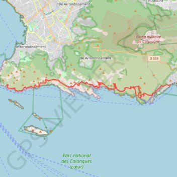 Trace GPS Marseille Cassis par les calanques, itinéraire, parcours
