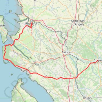 Trace GPS Rochefort - Cognac Samedi Matin version modifiée, itinéraire, parcours