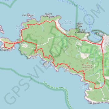 Trace GPS Boucle ouest de L'Île de Prquerolle, itinéraire, parcours