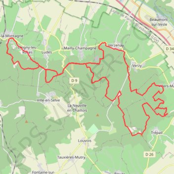 Trace GPS Rando Montagne de Reims, itinéraire, parcours