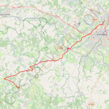 Trace GPS Limoges Champsac, itinéraire, parcours