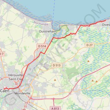 Trace GPS Caen Merville Cabourg (via Sallenelles), itinéraire, parcours