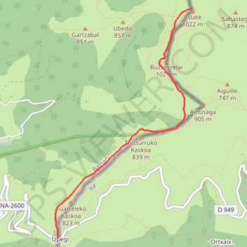Trace GPS Buztancelhay - Astate depuis le Col d'Ispeguy, itinéraire, parcours
