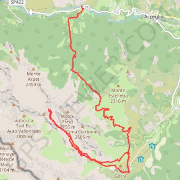 Trace GPS Alpes italiennes - Valle Maira - Ponte Maira - Colle Ciarbonet - Viviere - Vallonetto - Colletto II - Viviere, itinéraire, parcours