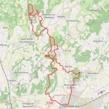 Trace GPS Romans La Drome des collines, itinéraire, parcours