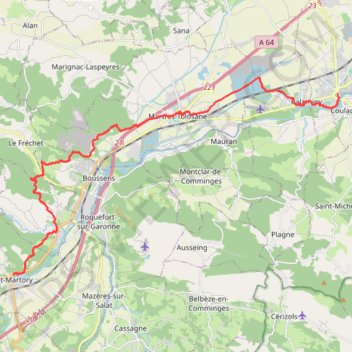 Trace GPS Cazères - Saint Martory, itinéraire, parcours