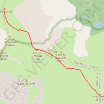 Trace GPS Caïre Archas vers Mont Archas, itinéraire, parcours
