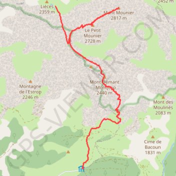 Trace GPS Col de l'Espaul - Mont Démant - Mont Mounier - Combe de Crousette, itinéraire, parcours