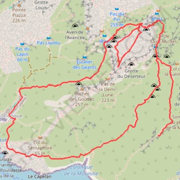 Trace GPS Le Rocher de Saint-Michel par le Vallon de la Mounine depuis Callelongue, itinéraire, parcours