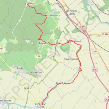 Trace GPS Chemin de Compostelle, Voie de Vézelay GR654 De Verzy à Condé-sur-Marne, itinéraire, parcours