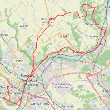 Trace GPS Cergy - Valmondois - Cergy, itinéraire, parcours