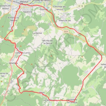 Trace GPS Circuit sur le Chemin Vert de Vesoul, itinéraire, parcours