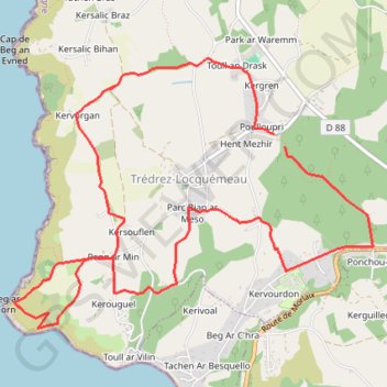 Trace GPS Les Quatre Chemins - Beg ar Forn par Kervorgan, itinéraire, parcours