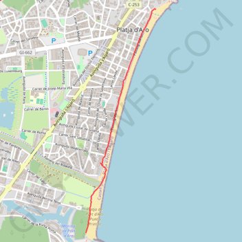 Trace GPS Promenade en bord de plage à Platje d'Aro, itinéraire, parcours