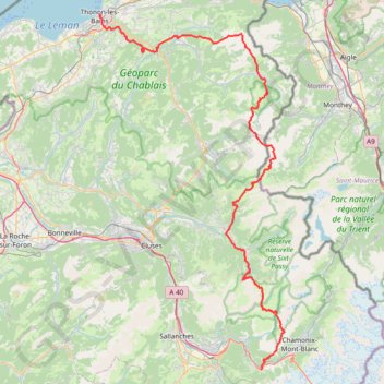 Trace GPS GR5 De Thonon-les-Bains à Les Houches (Haut-Savoie) (2020), itinéraire, parcours