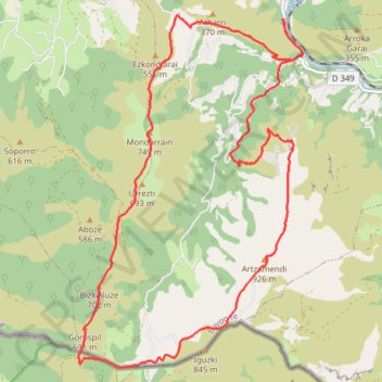 Trace GPS Artzamendi et Mondarrain, en boucle depuis le Pas de Roland., itinéraire, parcours