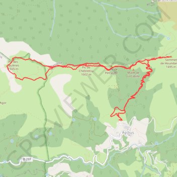 Trace GPS Sommet de Houndarète, pic des Taulères, plateau d'Ourdinse depuis Aydius, itinéraire, parcours