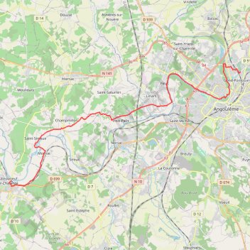 Trace GPS La Flow Vélo. Châteauneuf — Angoulême, itinéraire, parcours