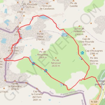 Trace GPS Pic d'Escobes depuis l'Hospitalet, itinéraire, parcours