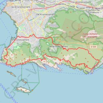 Trace GPS Les calanques boucle Marseille Cassis, itinéraire, parcours