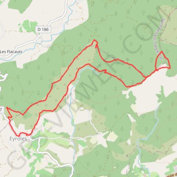 Trace GPS EYROLES. Col de Fabre et Col de Maruen, itinéraire, parcours