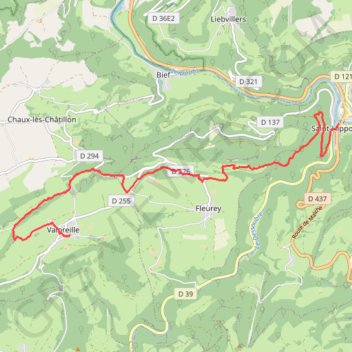 Trace GPS De Valoreille à Saint Hippolyte par le GRP du Pays de Montbéliard, itinéraire, parcours