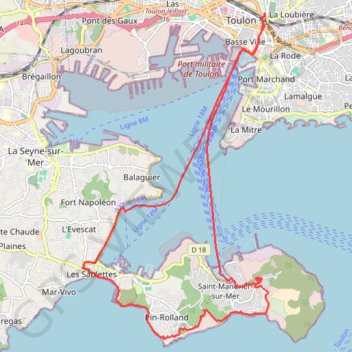 Trace GPS Toulon - Presqu'île de Saint Mandrier, itinéraire, parcours