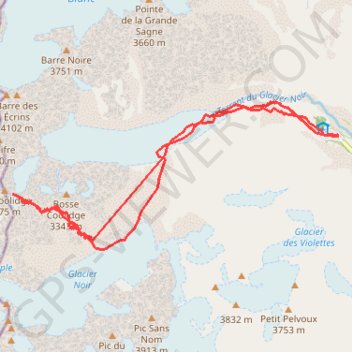 Trace GPS Pic Coolidge, Couloir SE (Ecrins), itinéraire, parcours
