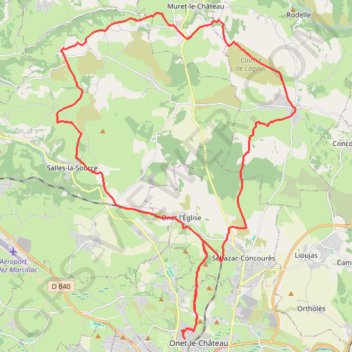 Trace GPS Onet - Mondalazac - Onet, itinéraire, parcours