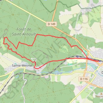 Trace GPS Dourdan clocher Sainte Mesme, itinéraire, parcours