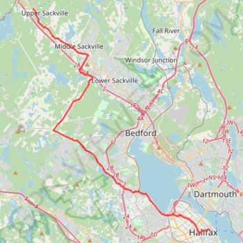 Trace GPS Halifax - Upper Sackville, itinéraire, parcours