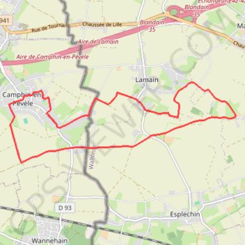 Trace GPS Camphin-en-Pévèle via l'emetteur de la Pannerie, itinéraire, parcours