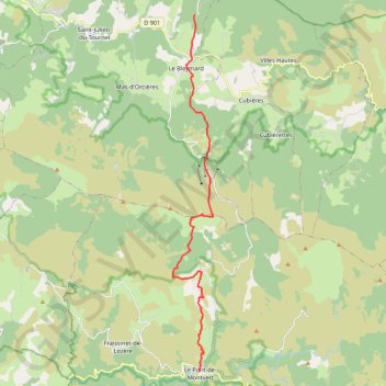 Trace GPS GR70 Etape 8 Le Bleymard Pont de Montvert 19 km, itinéraire, parcours