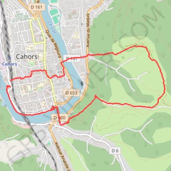 Trace GPS Cahors, le Lot, le causse, la vieille ville, itinéraire, parcours
