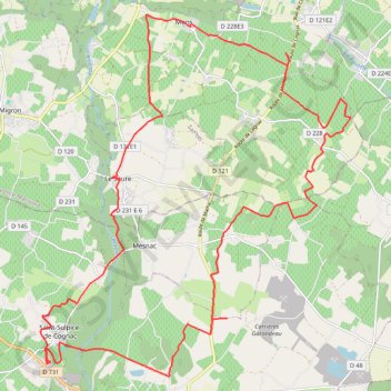 Trace GPS St Sulpice vers Bas Pays 33 kms, itinéraire, parcours