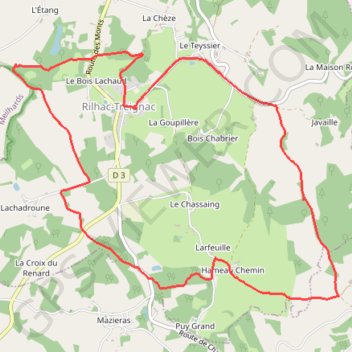Trace GPS Rilhac-Treignac, entre Vézère et Bradascou, itinéraire, parcours