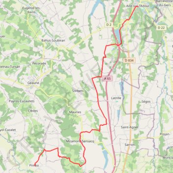 Trace GPS Aire-sur-Adour - Pimbo, itinéraire, parcours