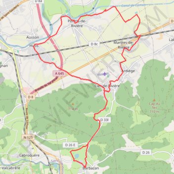Trace GPS La plaine de Rivière - Barbazan, itinéraire, parcours