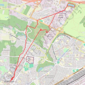 Trace GPS Élancourt centre - La Colline de la Revanche (78 - Yvelines), itinéraire, parcours
