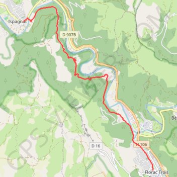 Trace GPS Ispagnac Florac Vallée Tarn, itinéraire, parcours