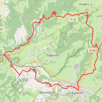 Trace GPS Espalion - Anglars - Cabrespine - Estaing - Espalion, itinéraire, parcours