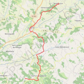 Trace GPS Montlauzun - Saint-Martin - Chemin de Compostelle, itinéraire, parcours