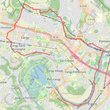 Trace GPS Cergy - Osny - Pontoise - Neuville, itinéraire, parcours