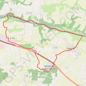 Trace GPS Saint-Yvi, itinéraire, parcours